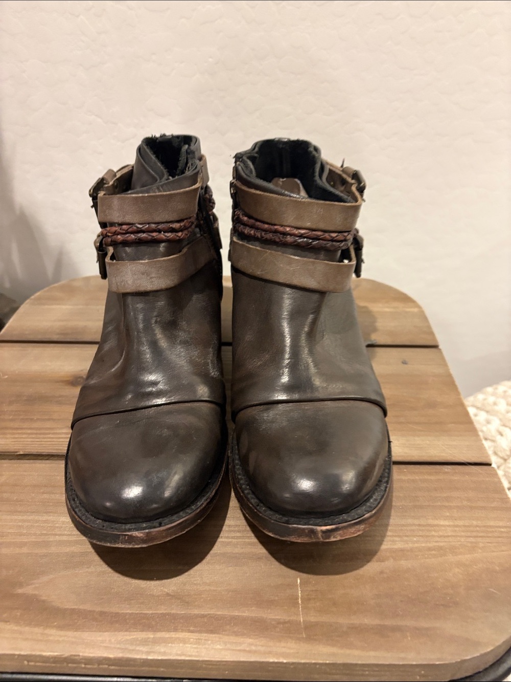 Freebird Brown Leather Ankle Boots with Braided Strap